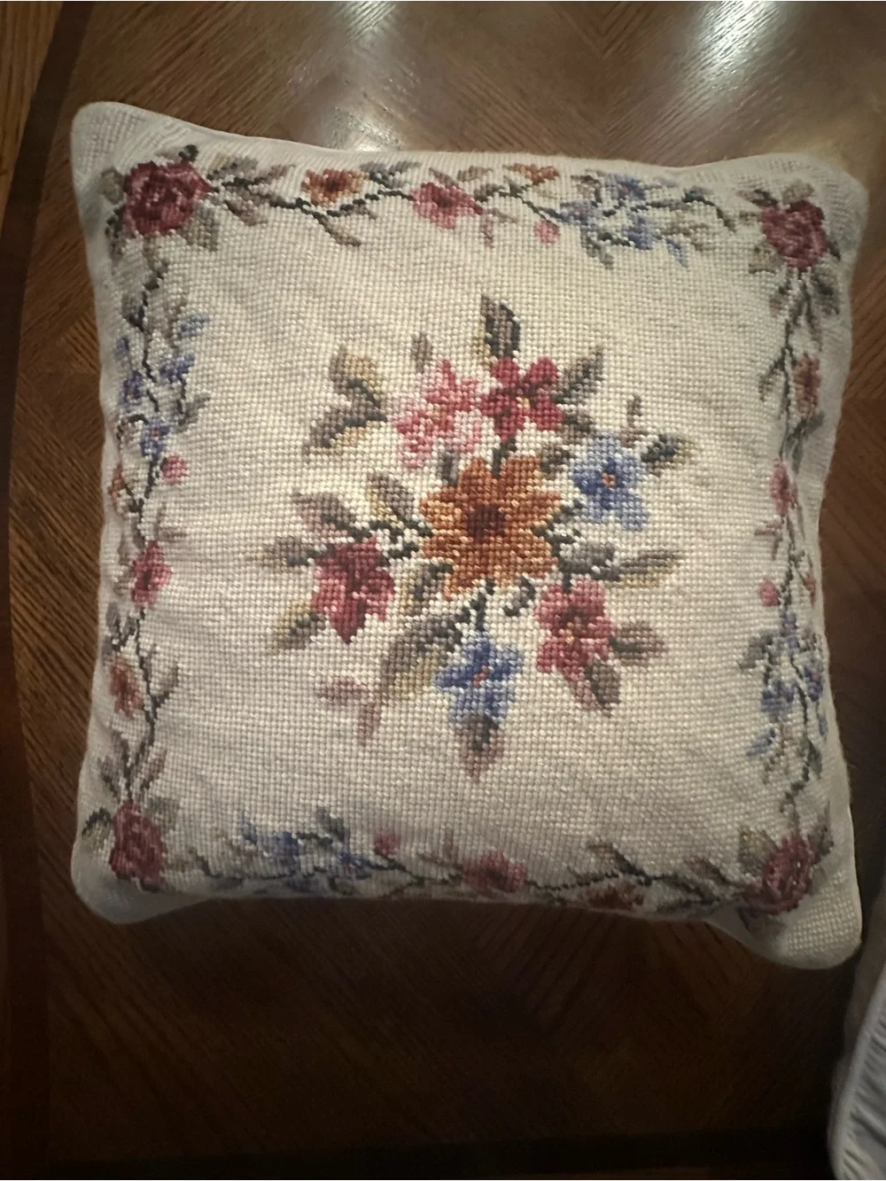 Floral Needlepoint Ivory Toss Pillow - Set of 2